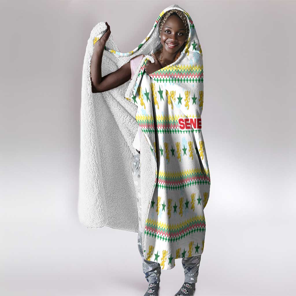 Senegal Christmas Hooded Blanket Golden Lion and Festive Stars Motif - African Pride