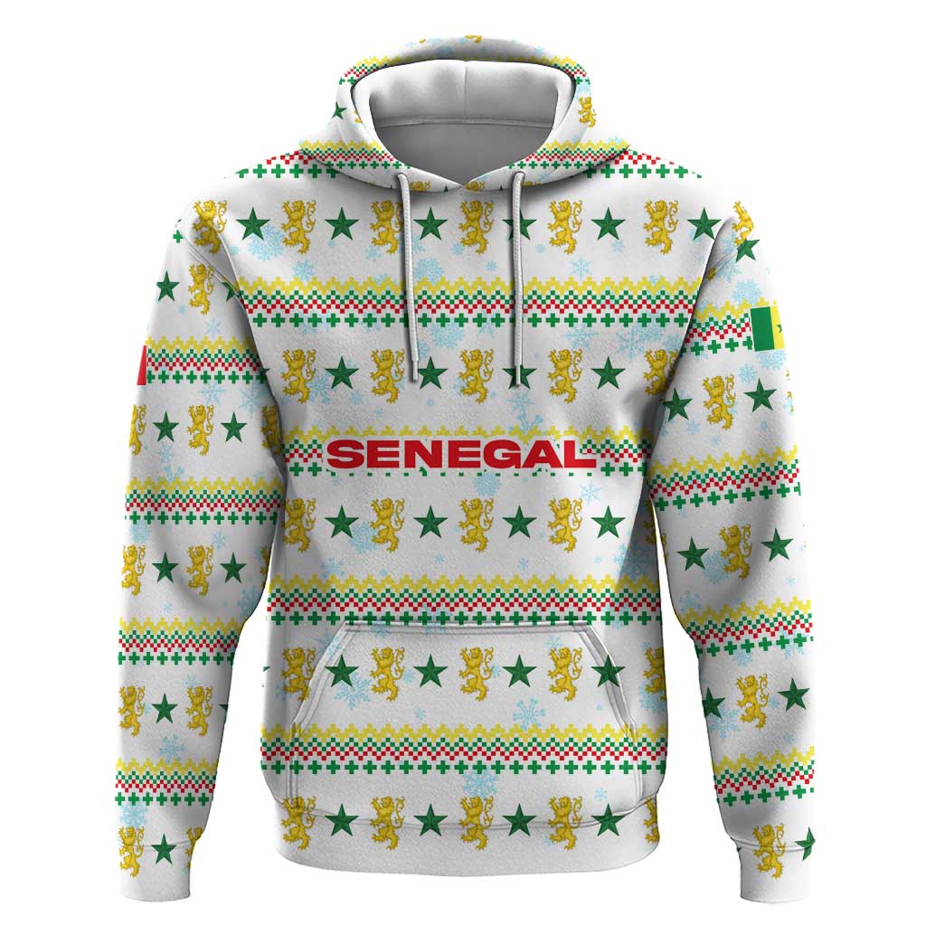 Senegal Christmas Hoodie Golden Lion and Festive Stars Motif - African Pride