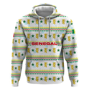 Senegal Christmas Hoodie Golden Lion and Festive Stars Motif - African Pride