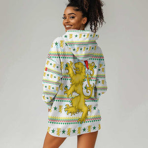 Senegal Christmas Hoodie Dress Golden Lion and Festive Stars Motif - African Pride