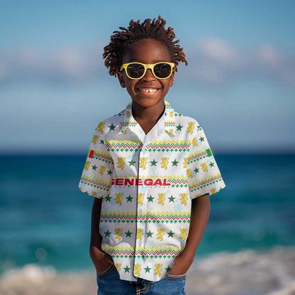 Senegal Christmas Kid Hawaiian Shirt Golden Lion and Festive Stars Motif - African Pride