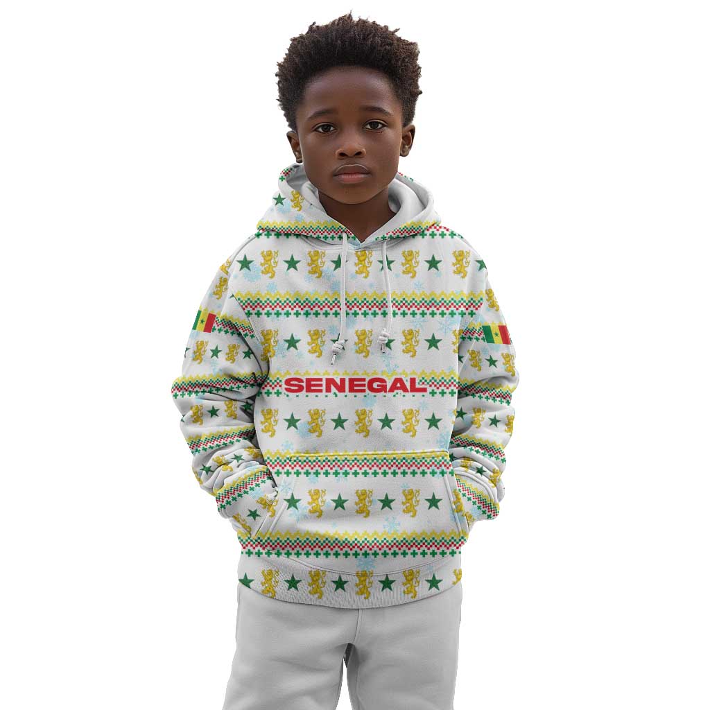 Senegal Christmas Kid Hoodie Golden Lion and Festive Stars Motif - African Pride