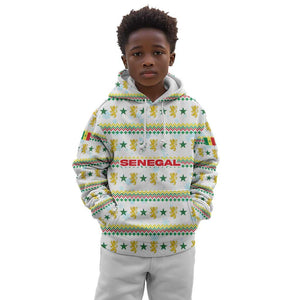 Senegal Christmas Kid Hoodie Golden Lion and Festive Stars Motif - African Pride