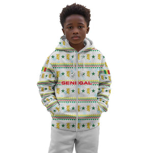 Senegal Christmas Kid Hoodie Golden Lion and Festive Stars Motif - African Pride