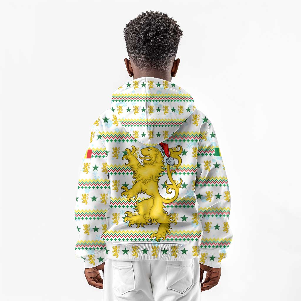 Senegal Christmas Kid Hoodie Golden Lion and Festive Stars Motif - African Pride