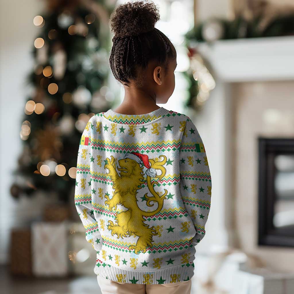 Senegal Christmas Kid Ugly Christmas Sweater Golden Lion and Festive Stars Motif - African Pride