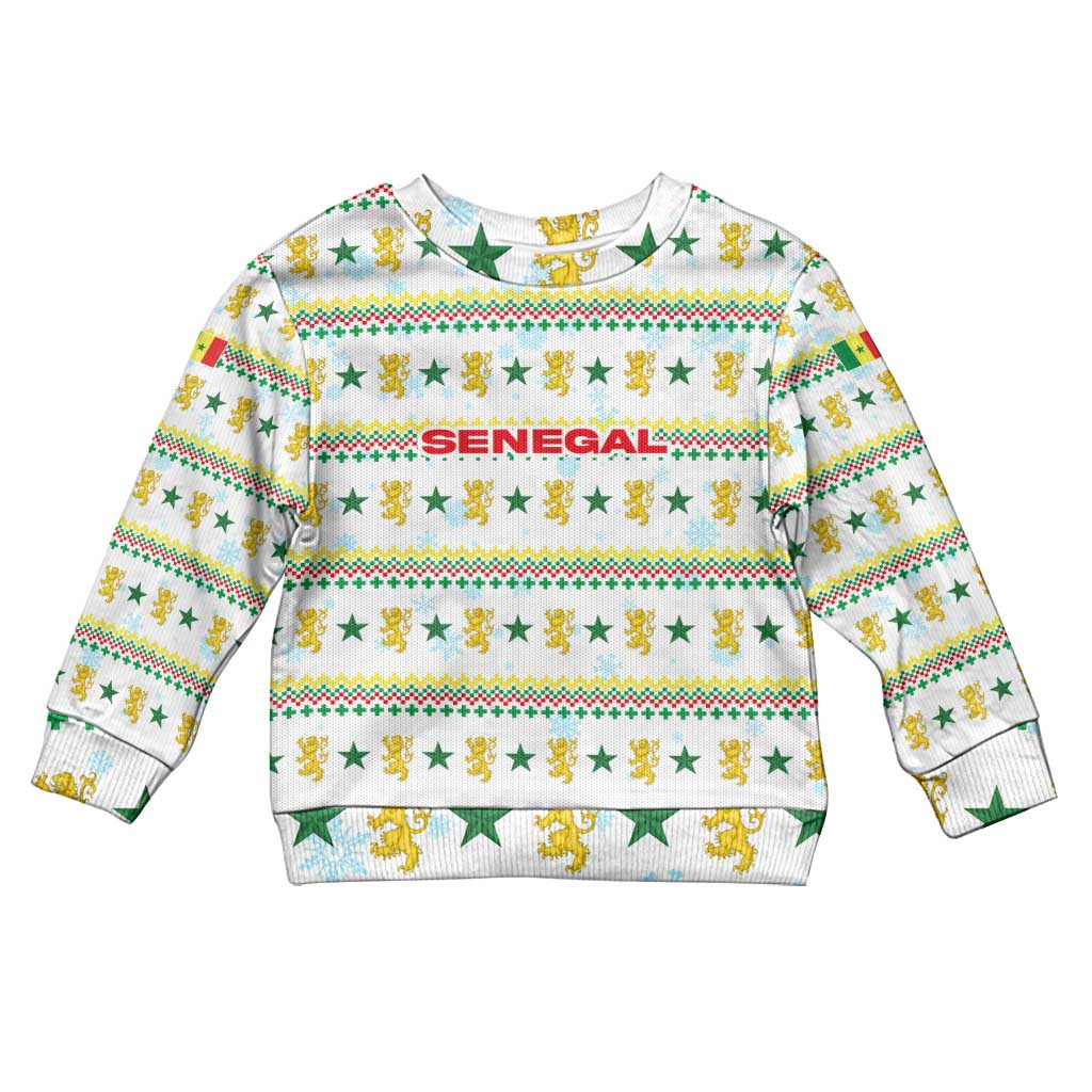 Senegal Christmas Kid Ugly Christmas Sweater Golden Lion and Festive Stars Motif - African Pride