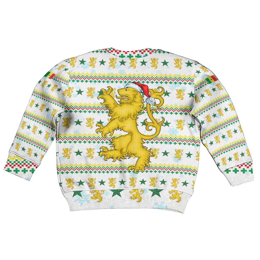 Senegal Christmas Kid Ugly Christmas Sweater Golden Lion and Festive Stars Motif - African Pride