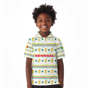 Senegal Christmas Kid Polo Shirt Golden Lion and Festive Stars Motif - African Pride