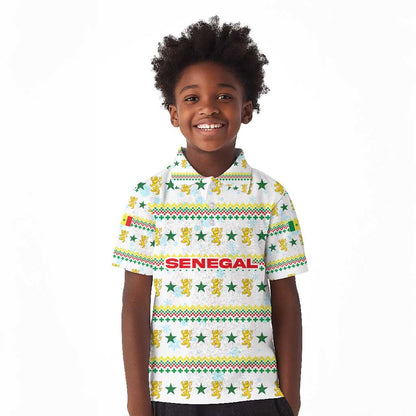 Senegal Christmas Kid Polo Shirt Golden Lion and Festive Stars Motif - African Pride