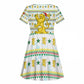 Senegal Christmas Kid Short Sleeve Dress Golden Lion and Festive Stars Motif - African Pride