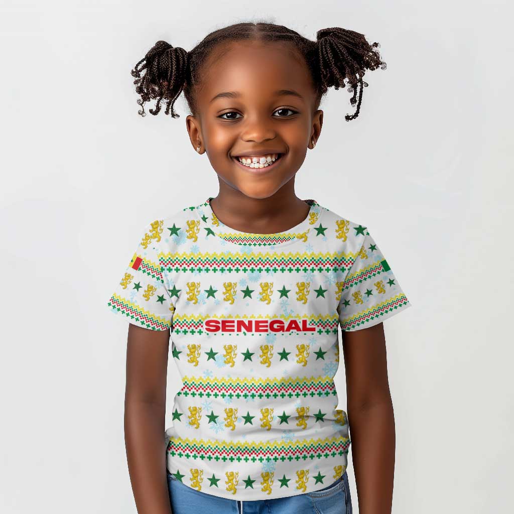 Senegal Christmas Kid T shirt Golden Lion and Festive Stars Motif - African Pride
