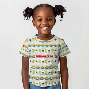 Senegal Christmas Kid T shirt Golden Lion and Festive Stars Motif - African Pride