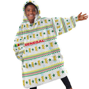 Senegal Christmas Kid Wearable Blanket Hoodie Golden Lion and Festive Stars Motif - African Pride