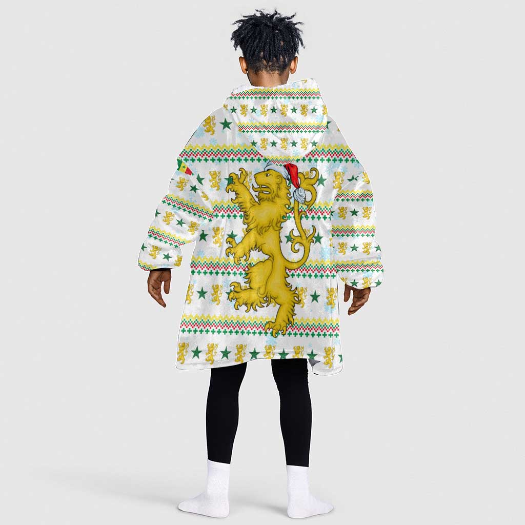 Senegal Christmas Kid Wearable Blanket Hoodie Golden Lion and Festive Stars Motif - African Pride