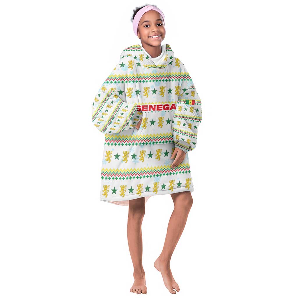 Senegal Christmas Kid Wearable Blanket Hoodie Golden Lion and Festive Stars Motif - African Pride