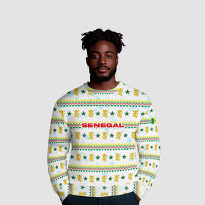 Senegal Christmas Ugly Christmas Sweater Golden Lion and Festive Stars Motif - African Pride