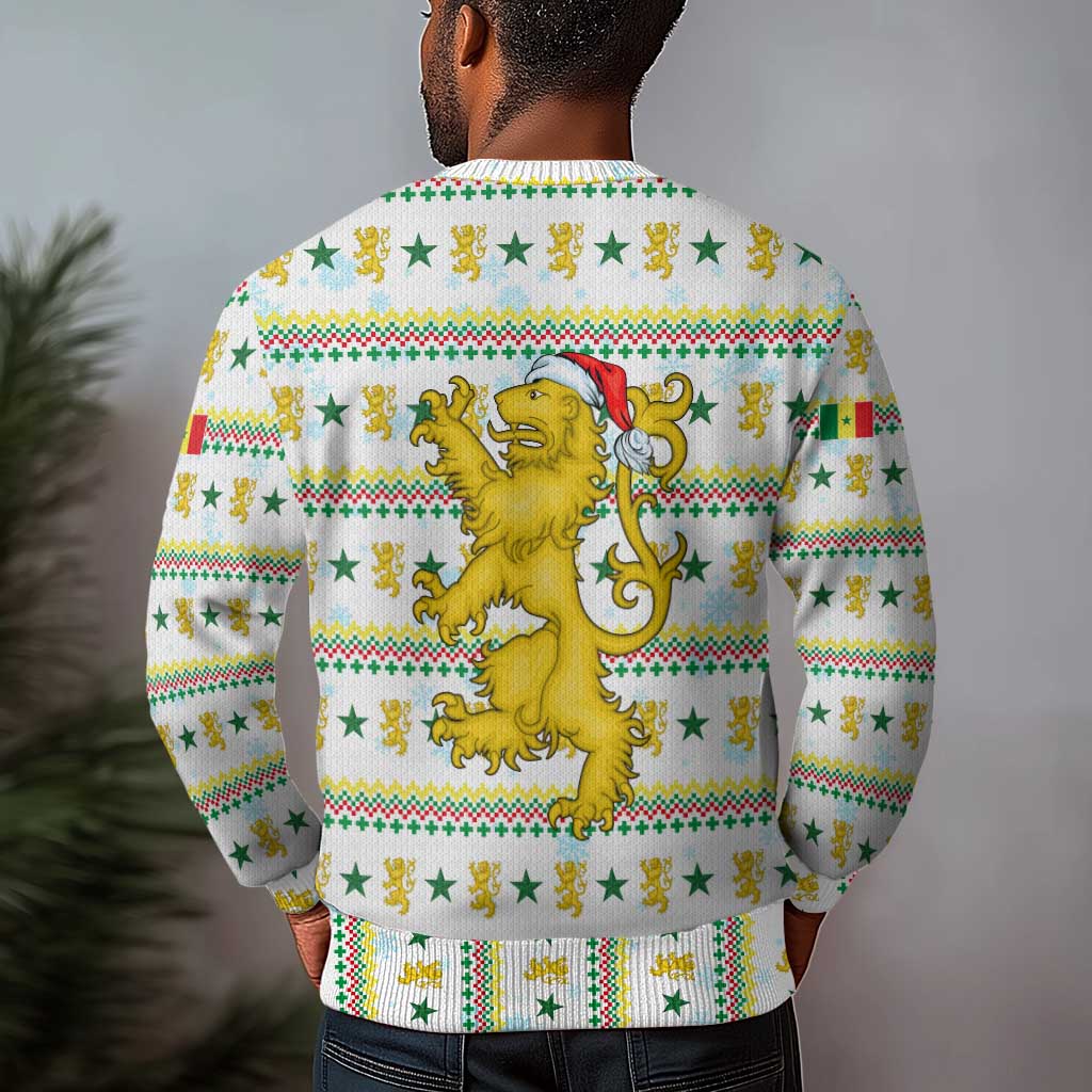 Senegal Christmas Ugly Christmas Sweater Golden Lion and Festive Stars Motif - African Pride