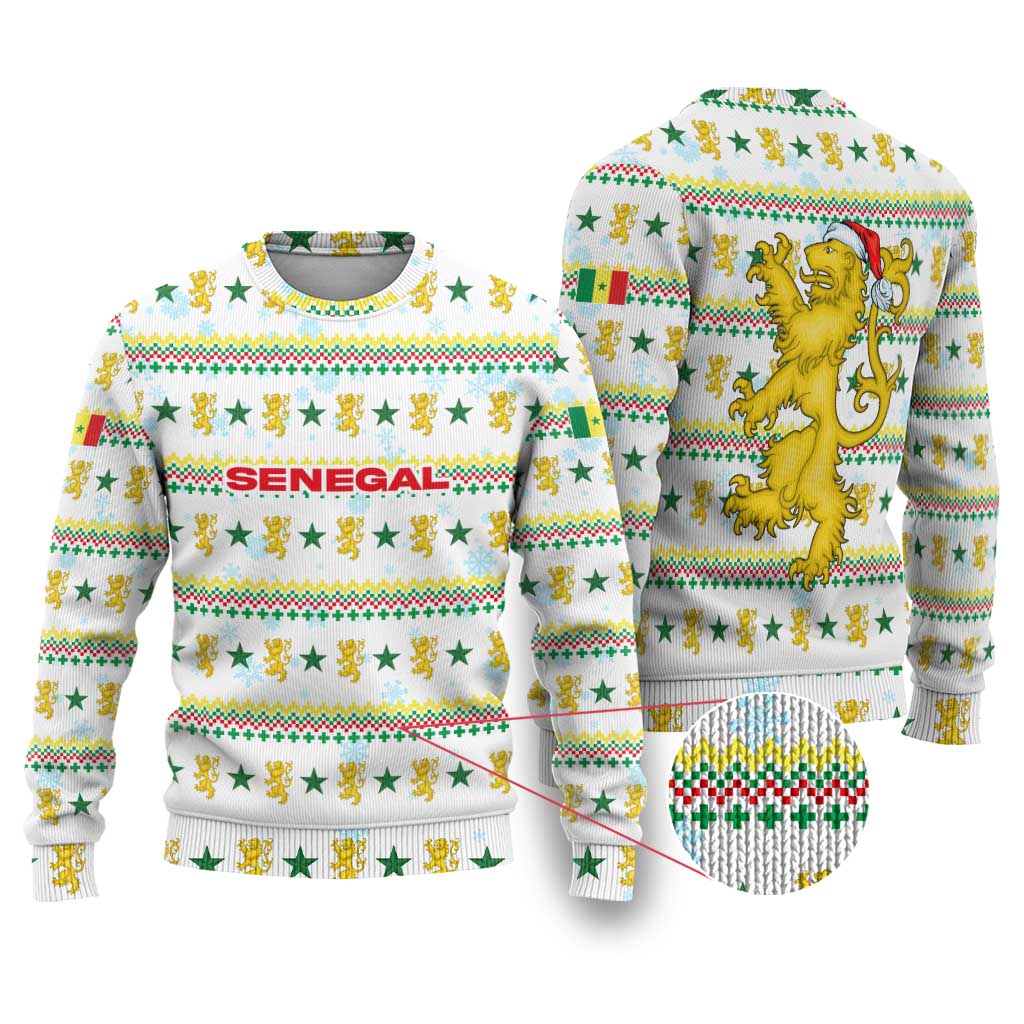 Senegal Christmas Ugly Christmas Sweater Golden Lion and Festive Stars Motif - African Pride