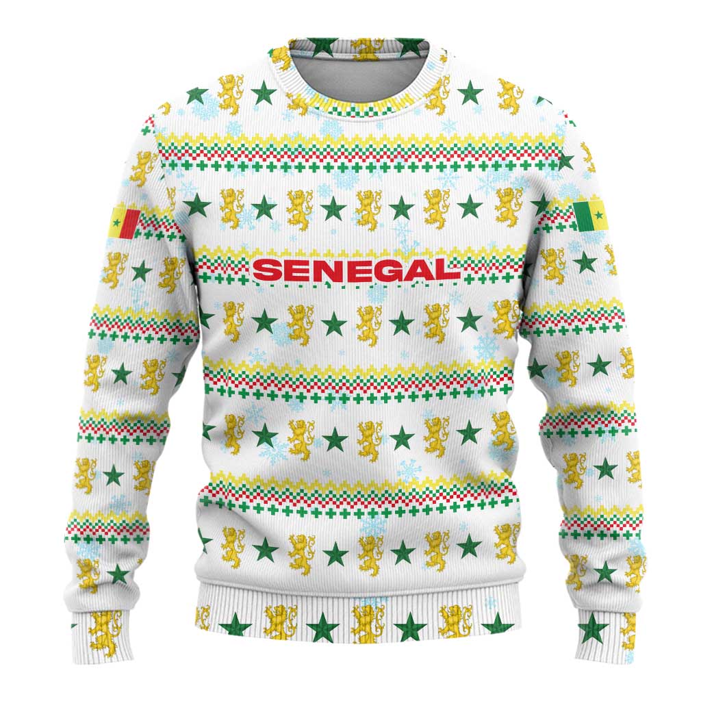 Senegal Christmas Ugly Christmas Sweater Golden Lion and Festive Stars Motif - African Pride