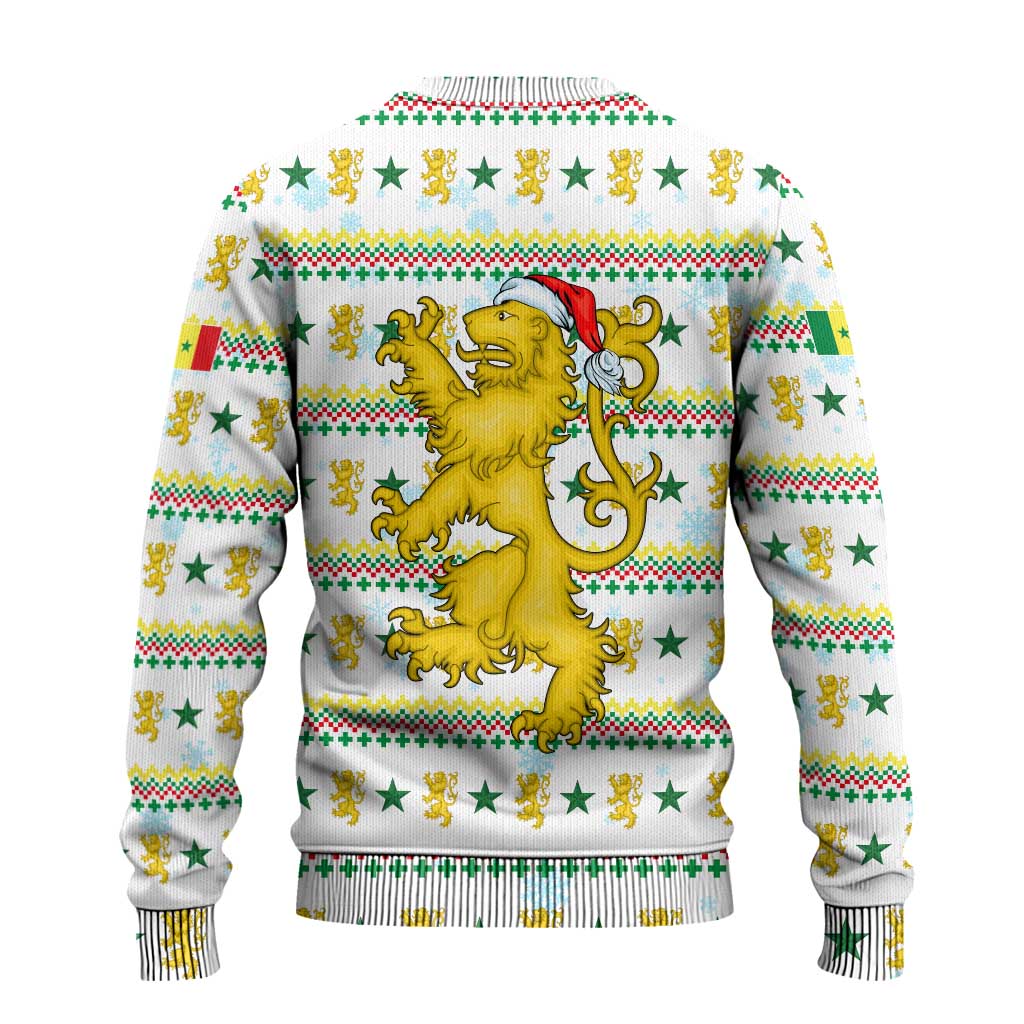 Senegal Christmas Ugly Christmas Sweater Golden Lion and Festive Stars Motif - African Pride