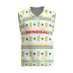 Senegal Christmas Knitted V-Neck Vest Golden Lion and Festive Stars Motif - African Pride