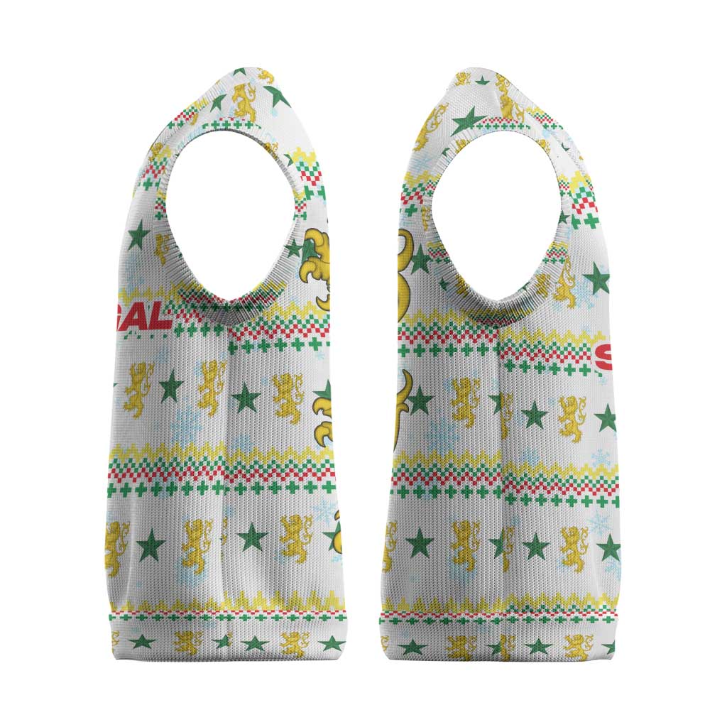Senegal Christmas Knitted V-Neck Vest Golden Lion and Festive Stars Motif - African Pride