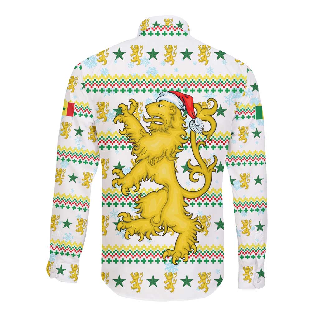 Senegal Christmas Long Sleeve Button Shirt Golden Lion and Festive Stars Motif - African Pride