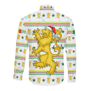 Senegal Christmas Long Sleeve Button Shirt Golden Lion and Festive Stars Motif - African Pride