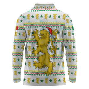 Senegal Christmas Long Sleeve Polo Shirt Golden Lion and Festive Stars Motif - African Pride