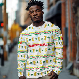 Senegal Christmas Long Sleeve Shirt Golden Lion and Festive Stars Motif - African Pride
