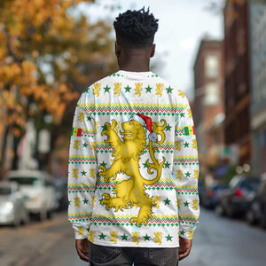 Senegal Christmas Long Sleeve Shirt Golden Lion and Festive Stars Motif - African Pride