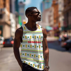 Senegal Christmas Men Tank Top Golden Lion and Festive Stars Motif - African Pride