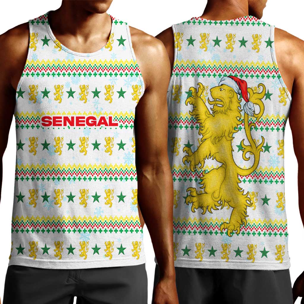 Senegal Christmas Men Tank Top Golden Lion and Festive Stars Motif - African Pride