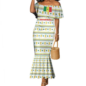 Senegal Christmas Mermaid Dress Golden Lion and Festive Stars Motif - African Pride