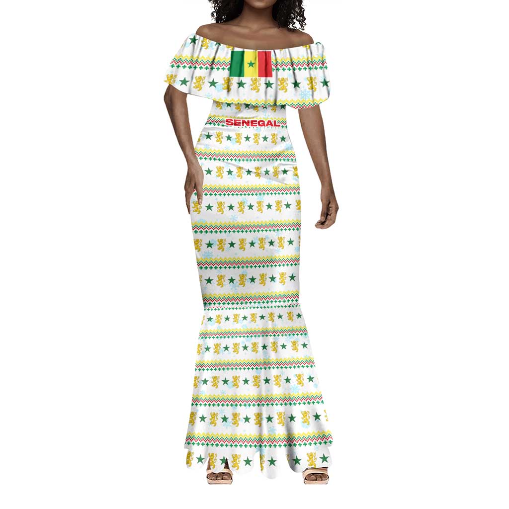 Senegal Christmas Mermaid Dress Golden Lion and Festive Stars Motif - African Pride