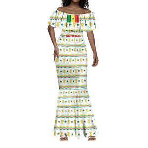 Senegal Christmas Mermaid Dress Golden Lion and Festive Stars Motif - African Pride