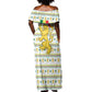 Senegal Christmas Off Shoulder Maxi Dress Golden Lion and Festive Stars Motif - African Pride
