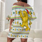 Senegal Christmas Off Shoulder Short Dress Golden Lion and Festive Stars Motif - African Pride