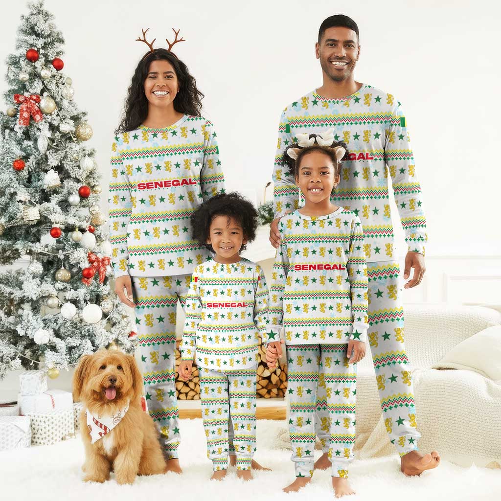 Senegal Christmas Pajama Set Golden Lion and Festive Stars Motif - African Pride