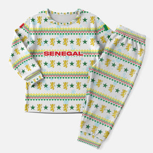 Senegal Christmas Pajama Set Golden Lion and Festive Stars Motif - African Pride