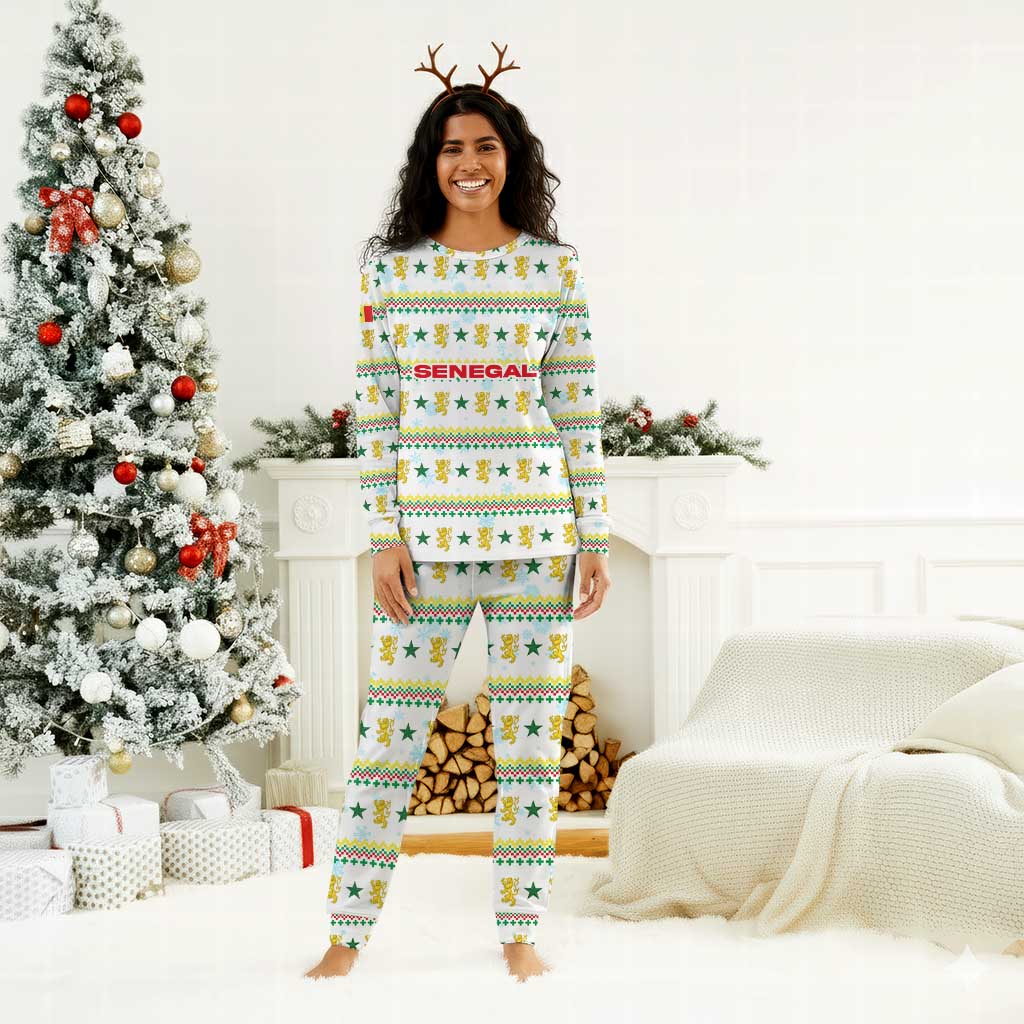 Senegal Christmas Pajama Set Golden Lion and Festive Stars Motif - African Pride