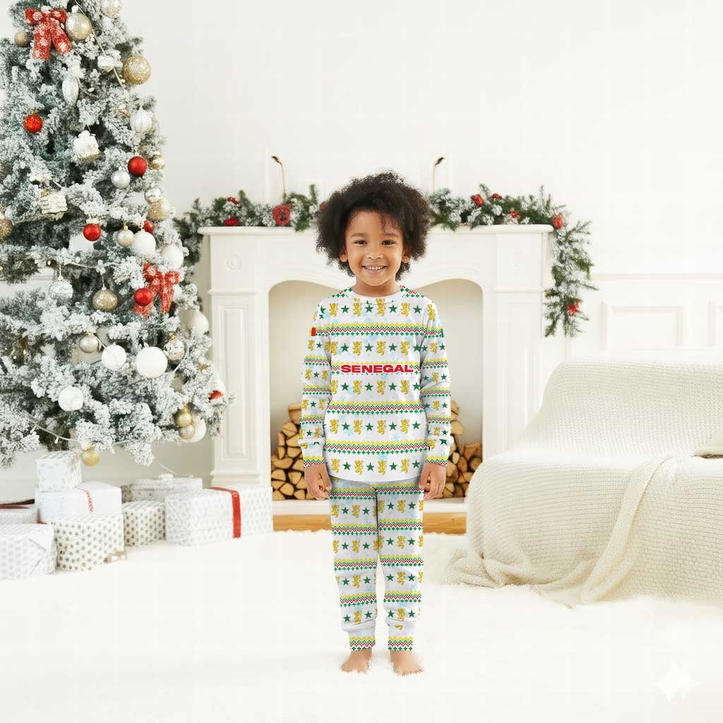 Senegal Christmas Pajama Set Golden Lion and Festive Stars Motif - African Pride