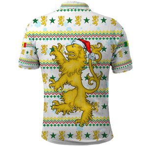 Senegal Christmas Polo Shirt Golden Lion and Festive Stars Motif - African Pride