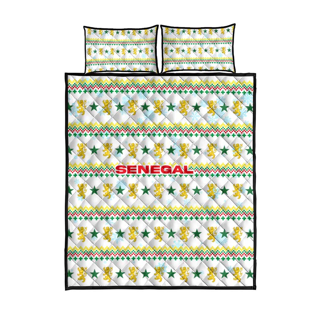 Senegal Christmas Quilt Bed Set Golden Lion and Festive Stars Motif - African Pride