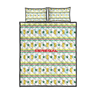 Senegal Christmas Quilt Bed Set Golden Lion and Festive Stars Motif - African Pride
