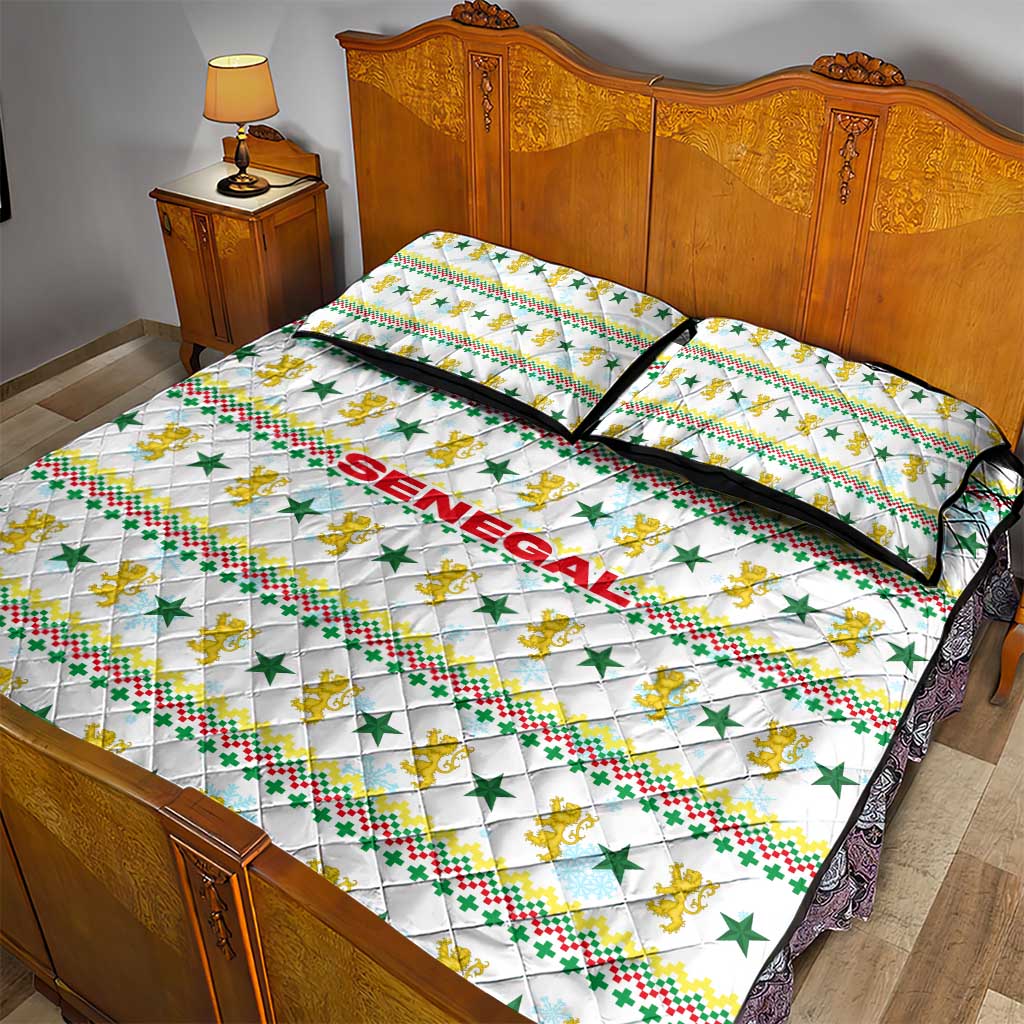 Senegal Christmas Quilt Bed Set Golden Lion and Festive Stars Motif - African Pride
