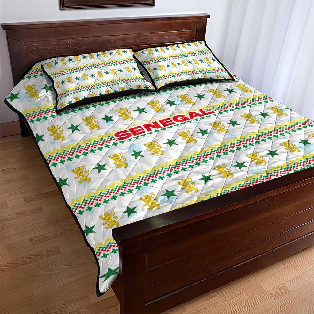 Senegal Christmas Quilt Bed Set Golden Lion and Festive Stars Motif - African Pride