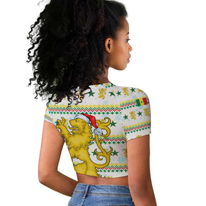Senegal Christmas Raglan Cropped T shirt Golden Lion and Festive Stars Motif - African Pride