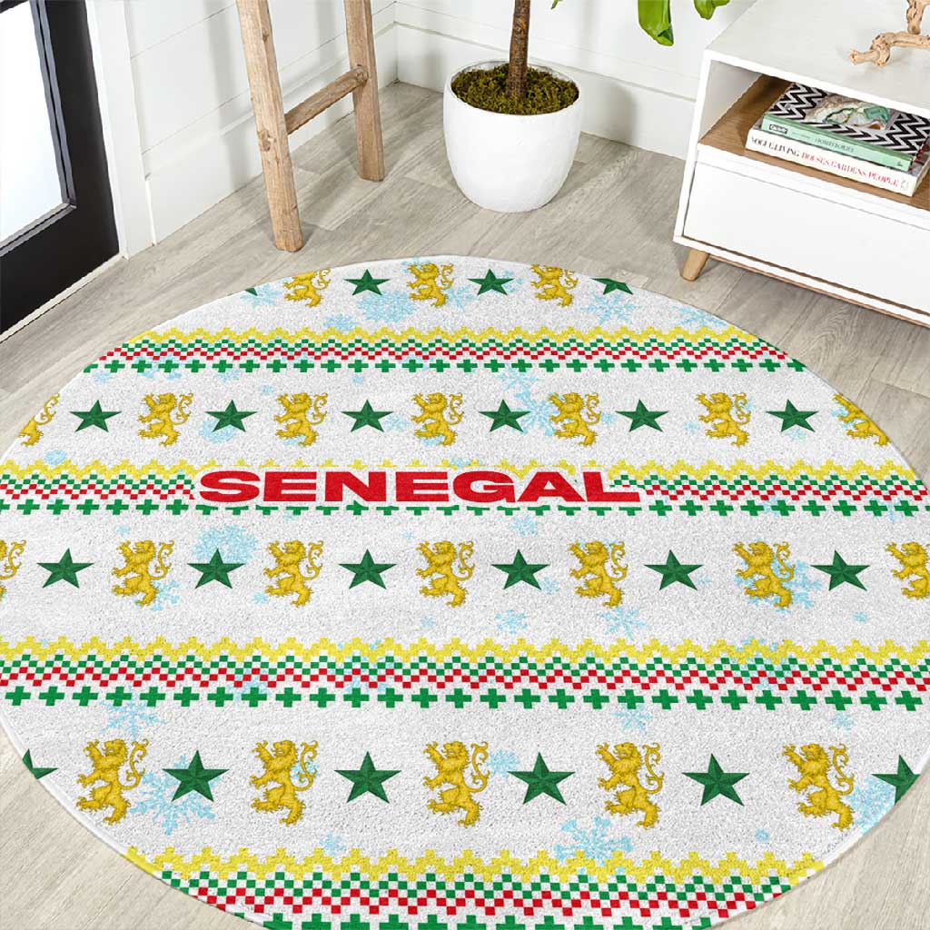 Senegal Christmas Round Carpet Golden Lion and Festive Stars Motif - African Pride